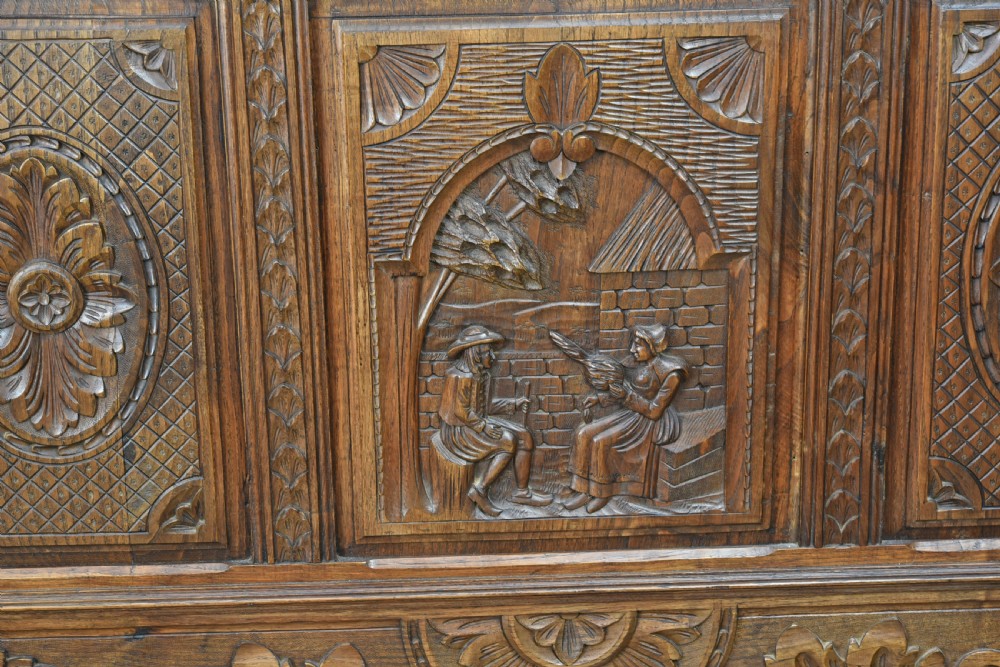 Antique carved oak double bed  View IX