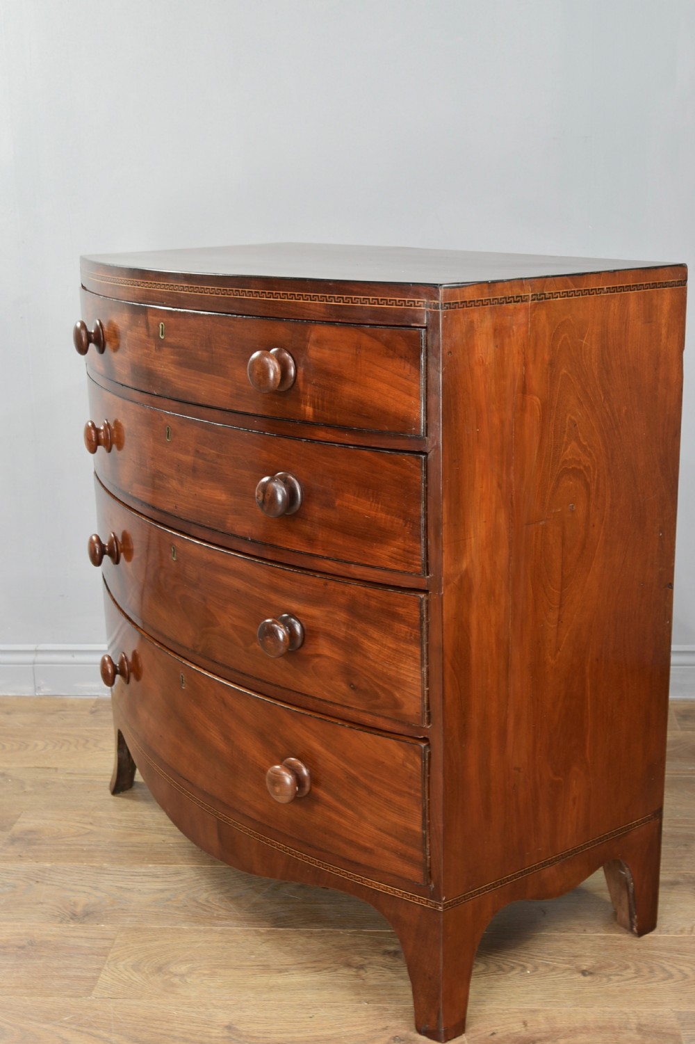 Georgian mahogany bow front chest of drawers  View II