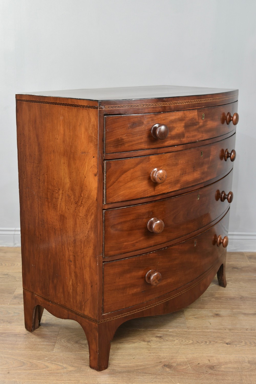 Georgian mahogany bow front chest of drawers  View III