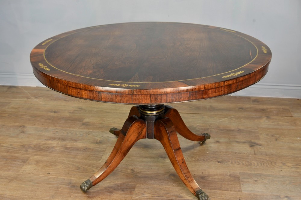 Regency rosewood brass inlaid centre table  View II