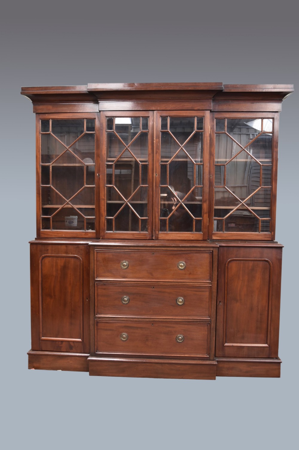 Antique 19th century mahogany breakfront bookcase 