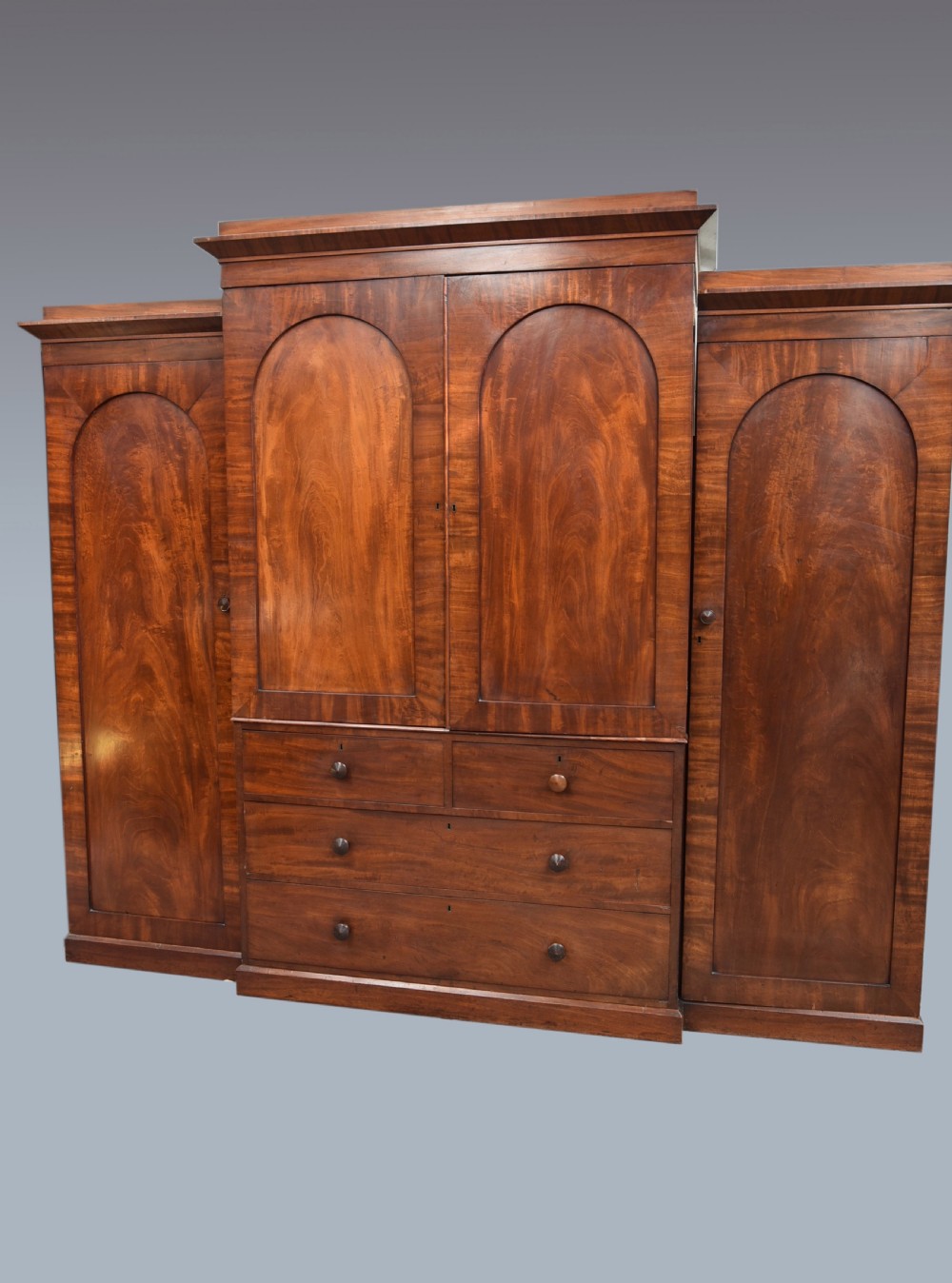 Large mahogany breakfront four door wardrobe 