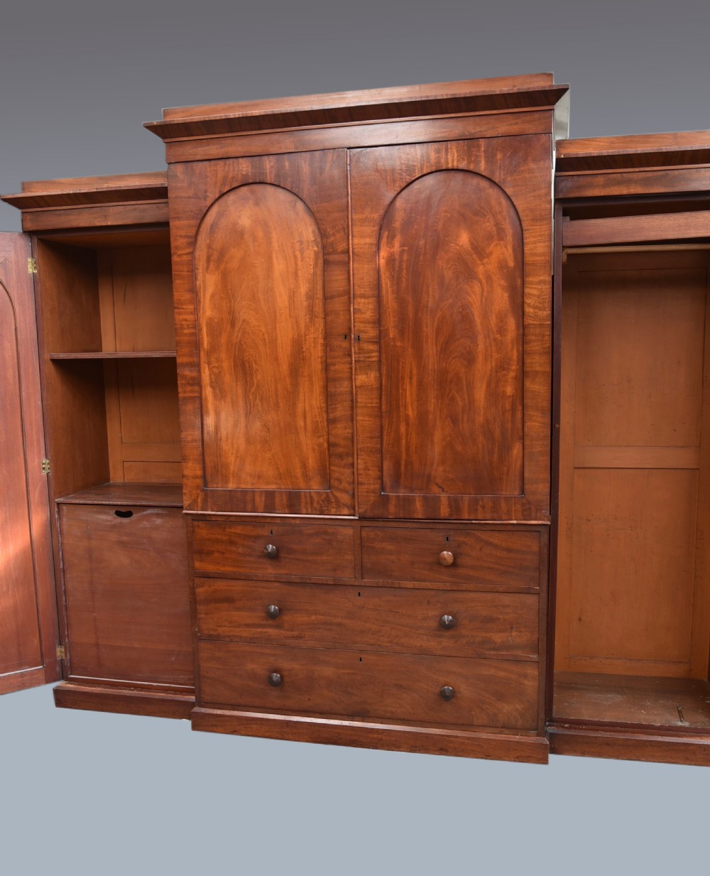 Large mahogany breakfront four door wardrobe  View II