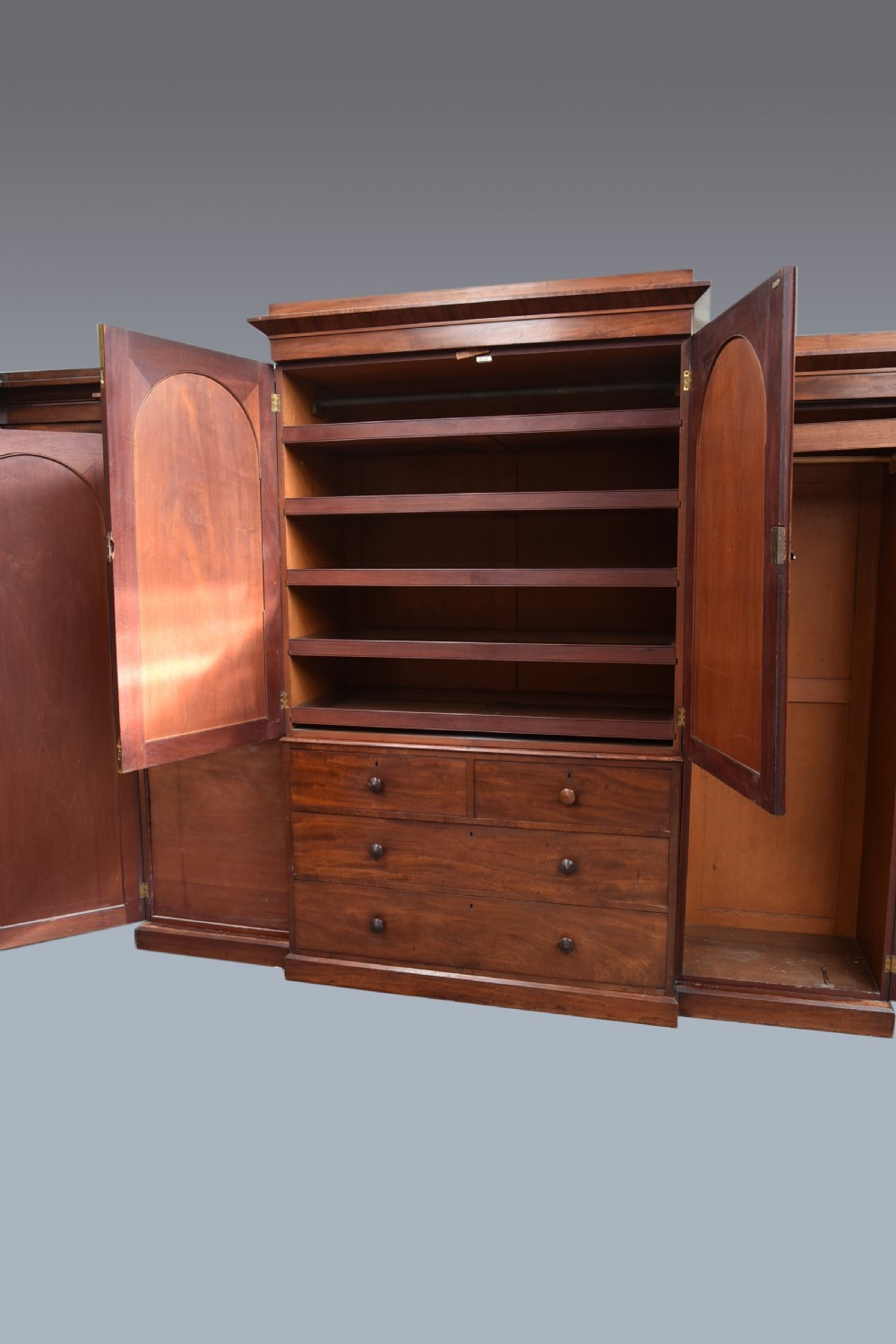Large mahogany breakfront four door wardrobe  View III