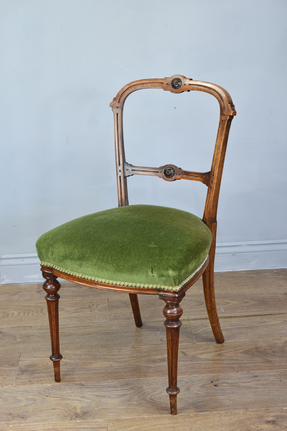set of six Victorian walnut dining chairs  View II