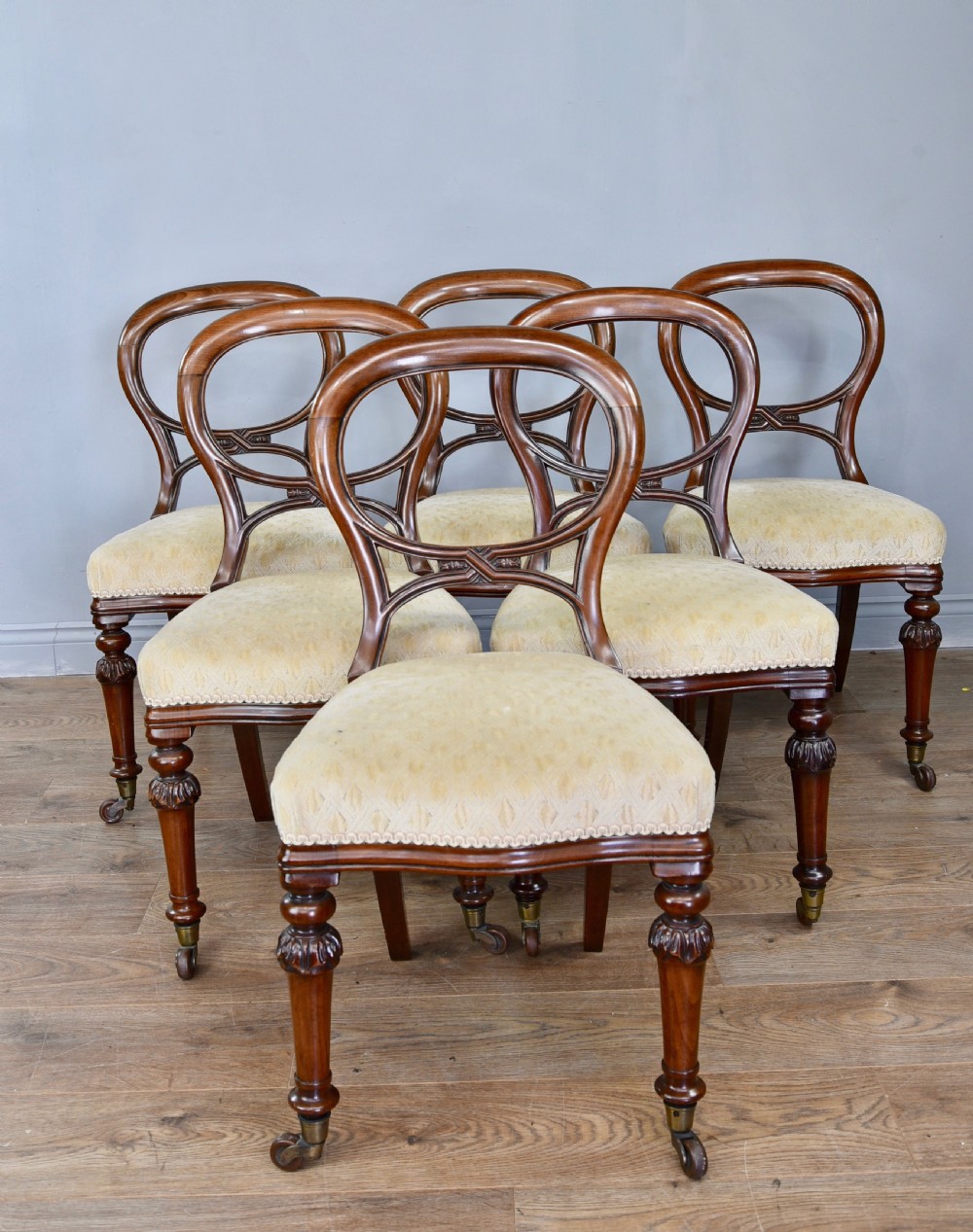 set of six Victorian mahogany dining back chairs stamped H Slaughter 