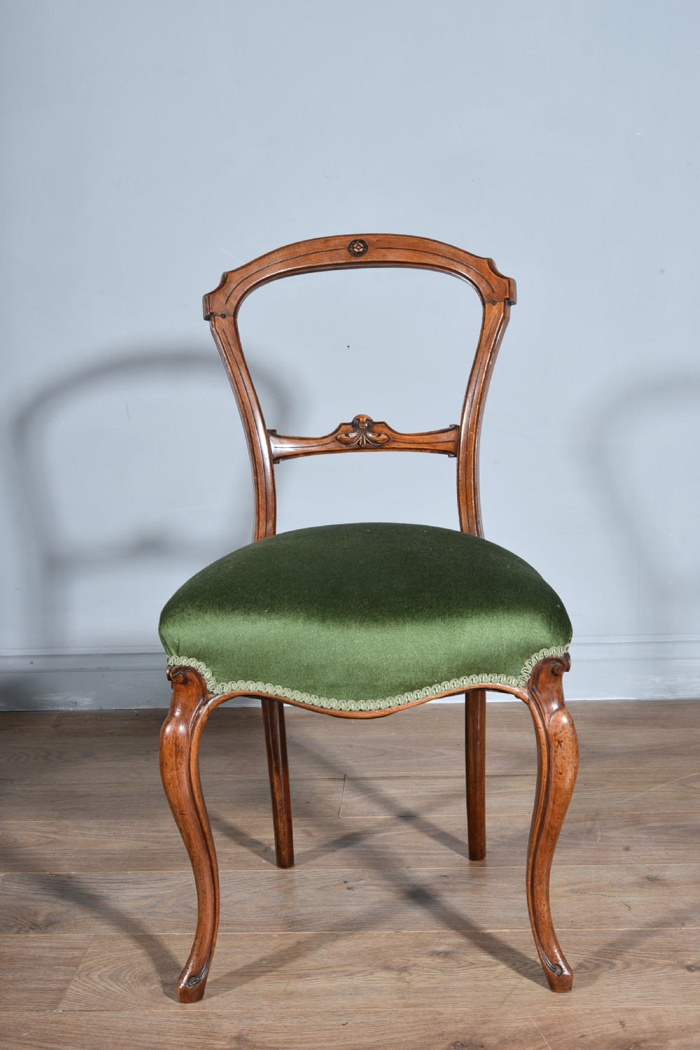 set of six Victorian walnut dining chairs  View II