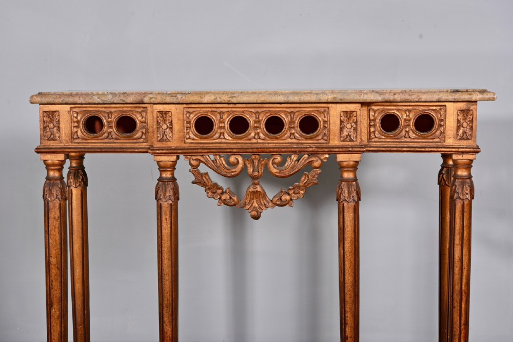 Louis xvi style continental gilt wood marble topped console pier table  View II