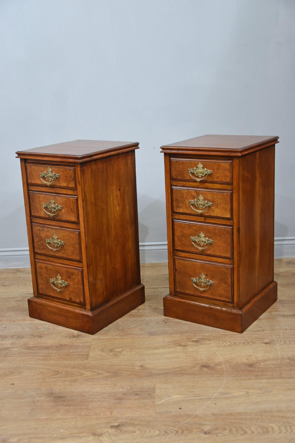 Antique pair of walnut bedside chests of  drawers  View III