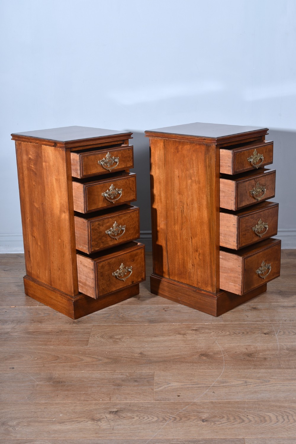 Antique pair of walnut bedside chests of  drawers  View IV