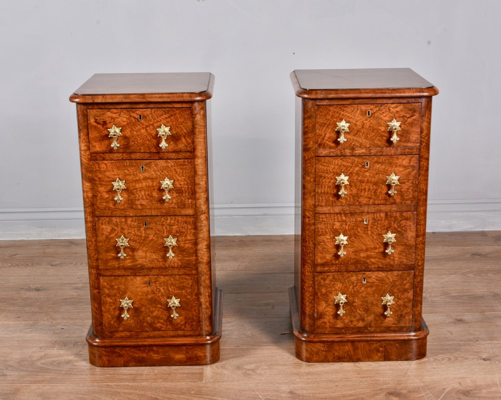 Pair of victorian walnut bedside chests of drawers 