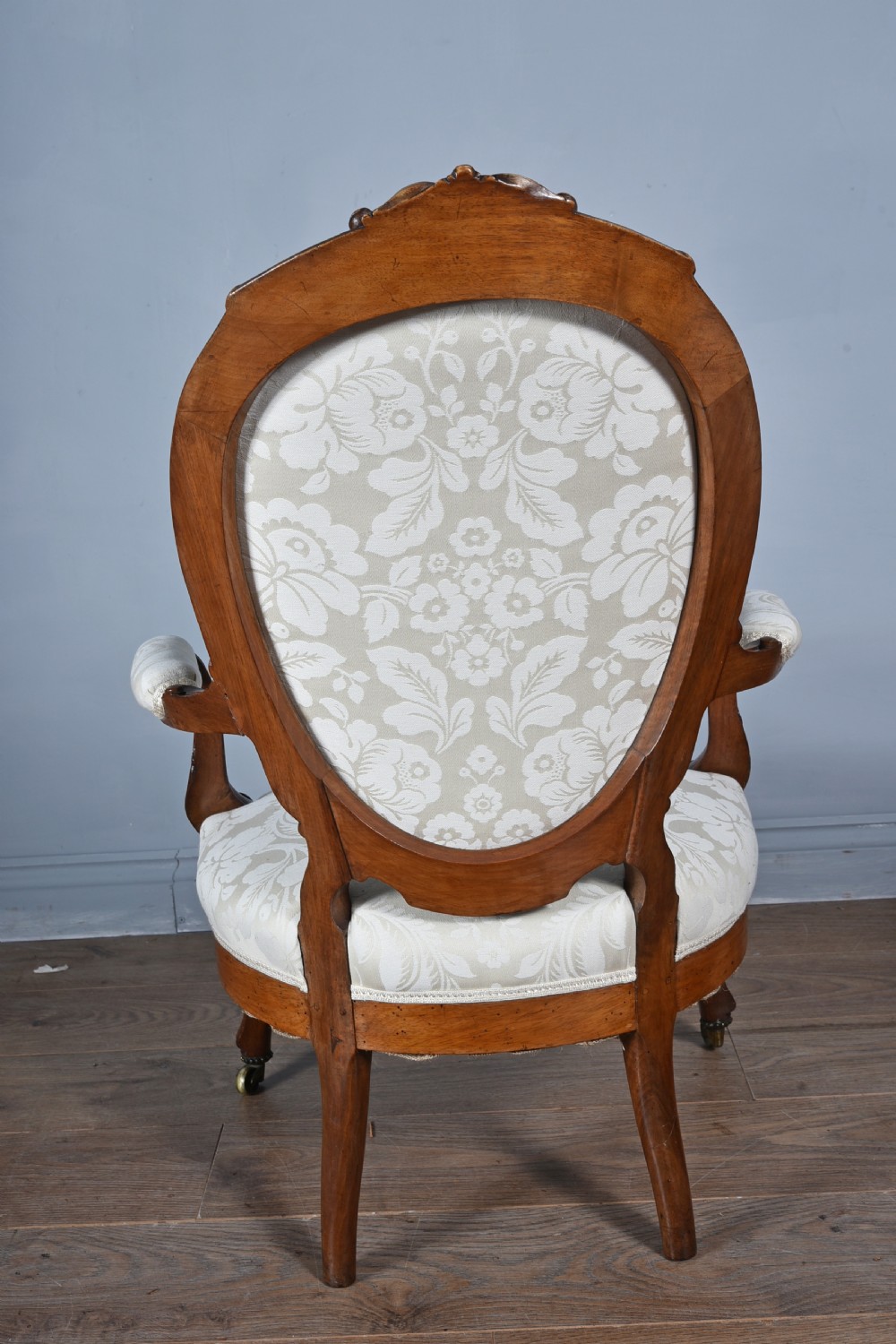 Fine pair of Victorian walnut open arm chairs  View IV