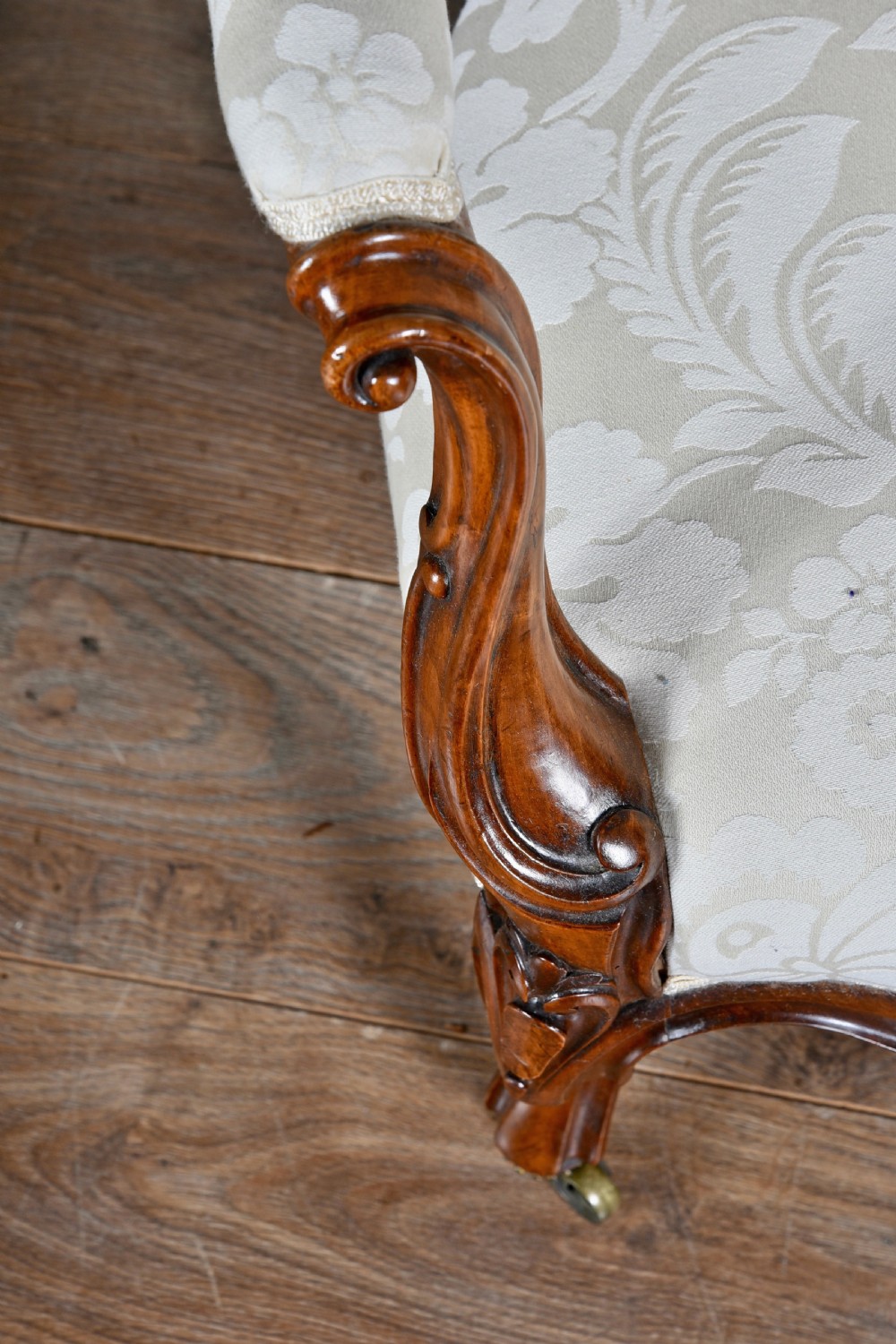 Fine pair of Victorian walnut open arm chairs  View VII