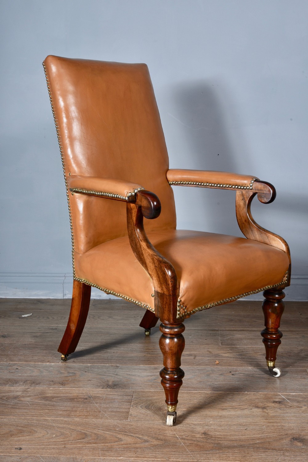 Victorian mahogany leather desk library chair  View II