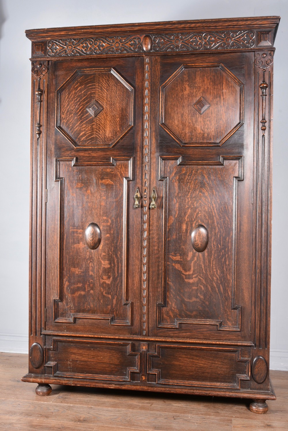 Antique Jacobean style two door wardrobe 