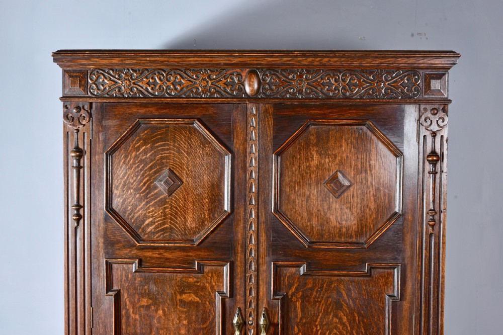 Antique Jacobean style two door wardrobe  View II