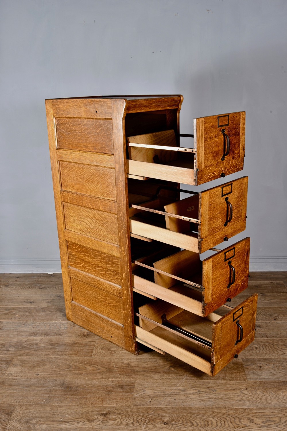 Rare Antique oak globe Wernicke four drawer file cabinet  View IV