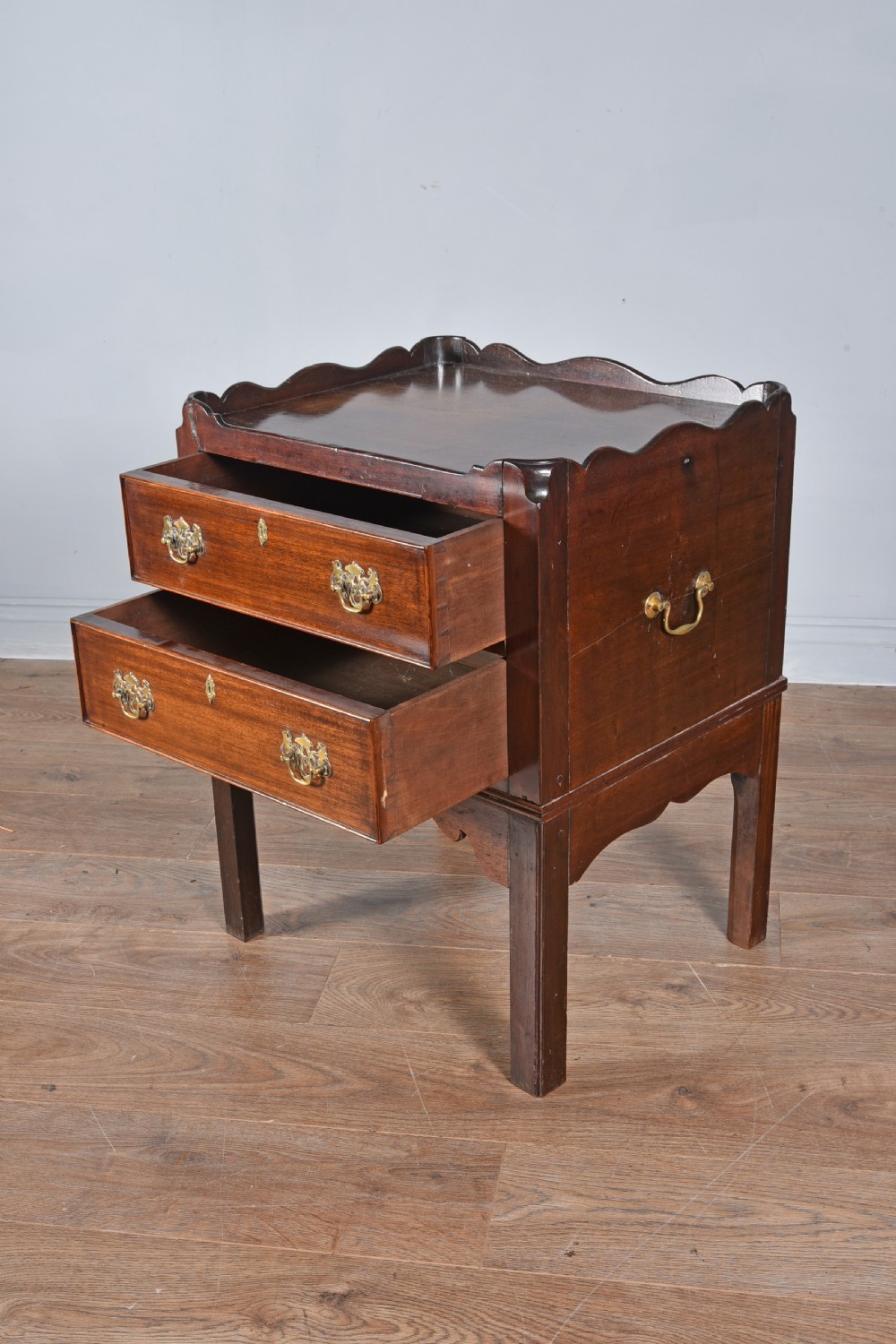 Georgian mahogany tray top night stand lamp table  View V