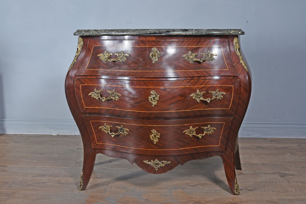 Mahogany Marble top bombe commode  View II