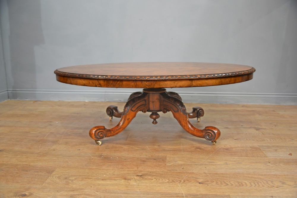 Large Victorian walnut coffee table  View II