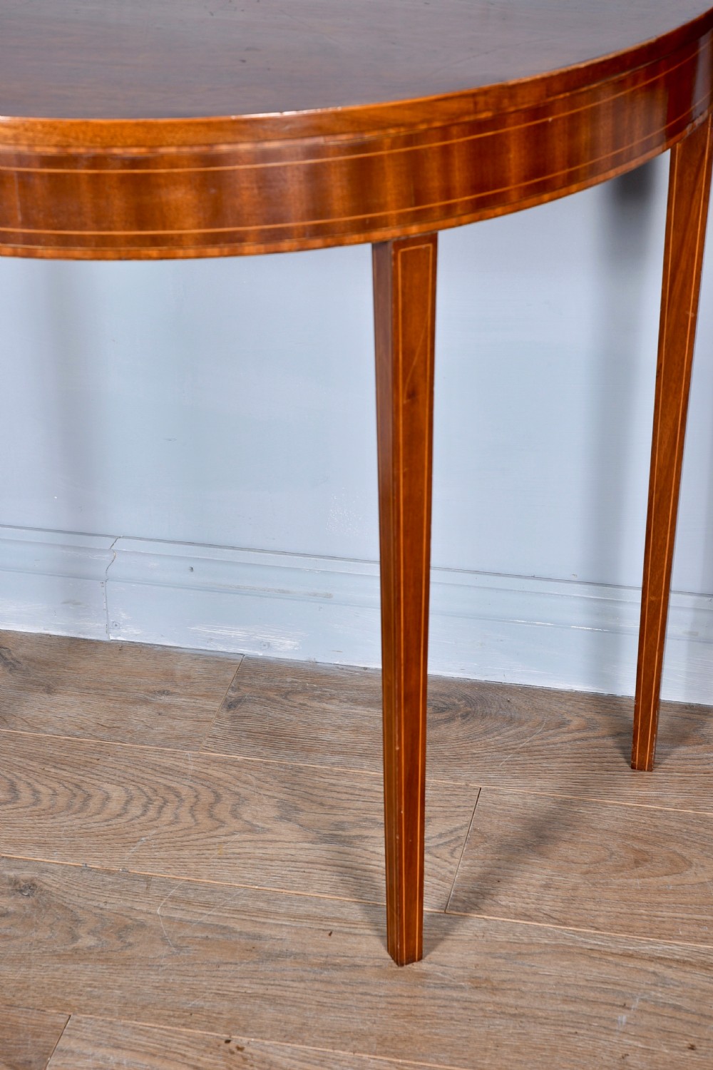 pair of Georgian mahogany Demi lune console tables  View III