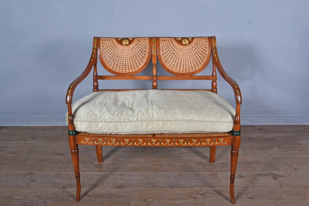 Sheraton Revival style painted bergere two seat settee 