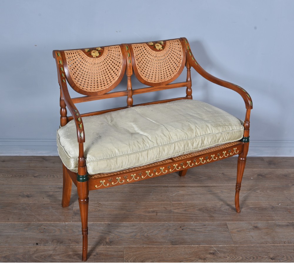 Sheraton Revival style painted bergere two seat settee  View II