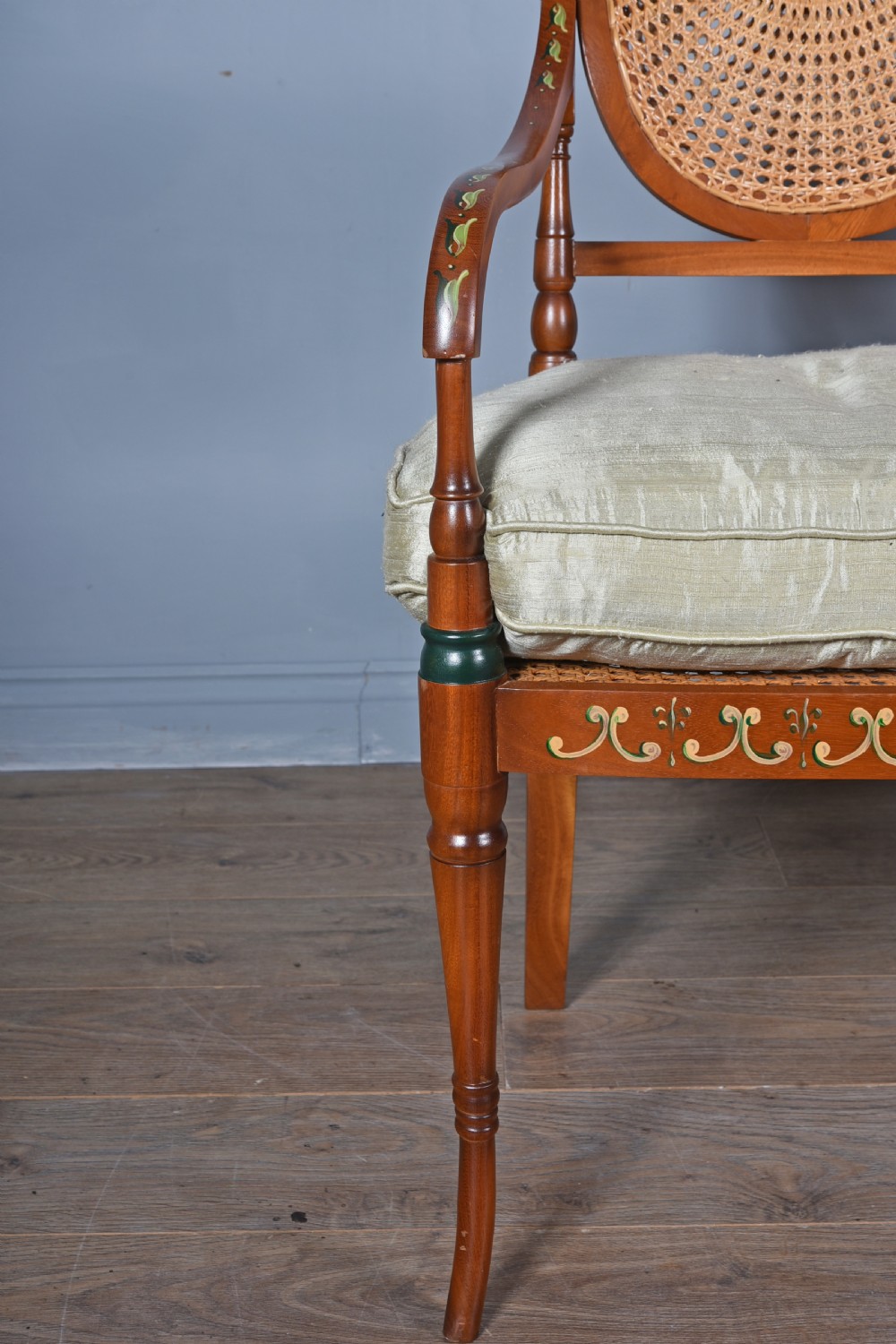 Sheraton Revival style painted bergere two seat settee  View IV