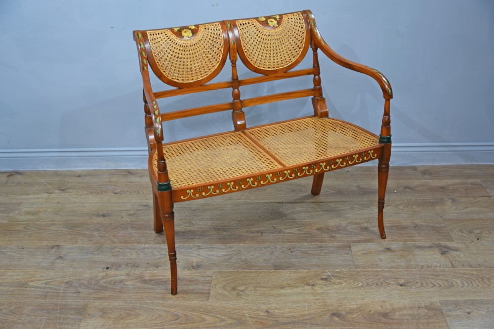 Sheraton Revival style painted bergere two seat settee  View V