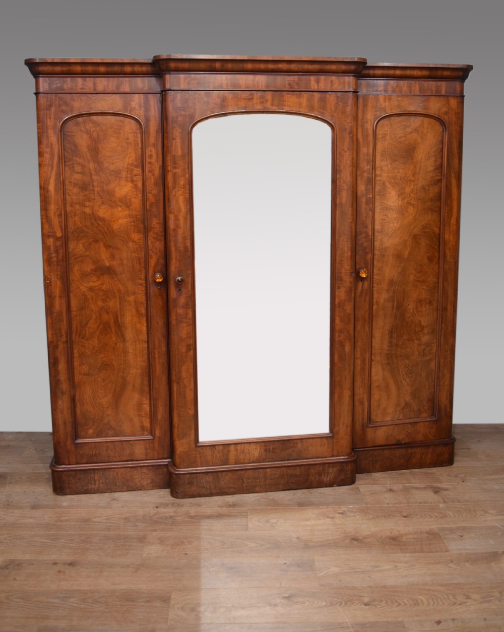 Victorian mahogany brekfront triple wardrobe 