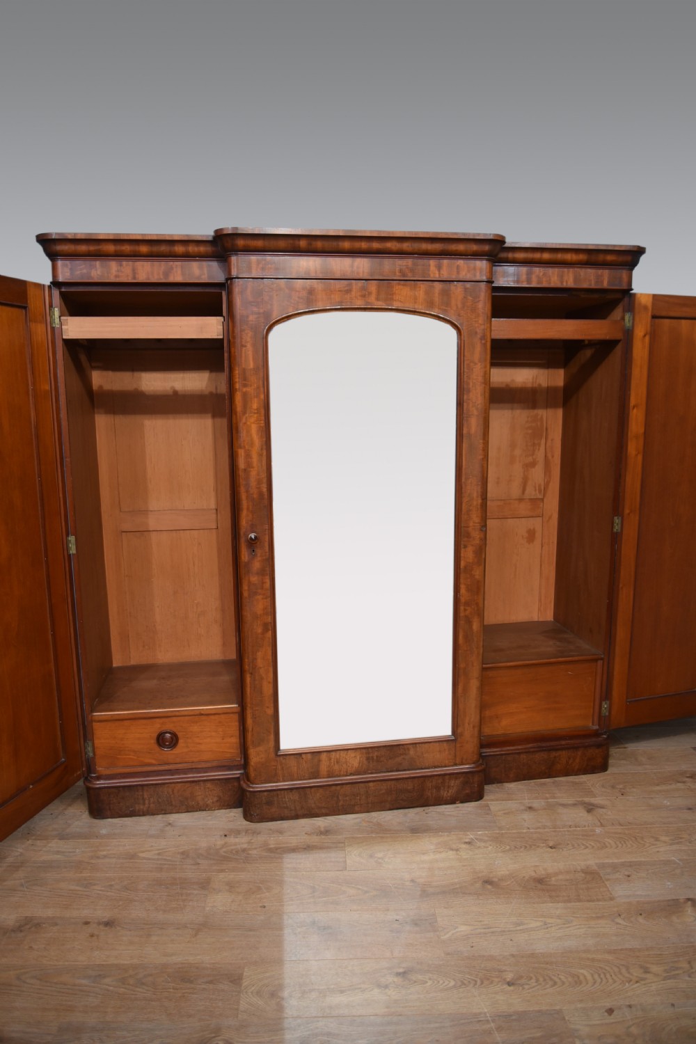 Victorian mahogany brekfront triple wardrobe  View II