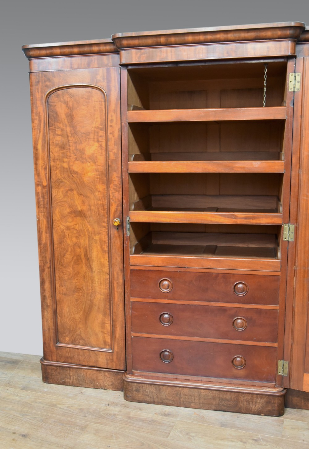 Victorian mahogany brekfront triple wardrobe  View III