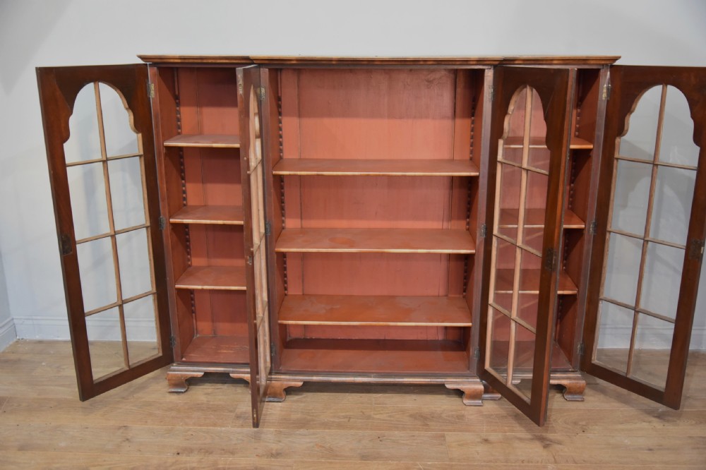 Queen Anne style walnut breakfront  bookcase  View II