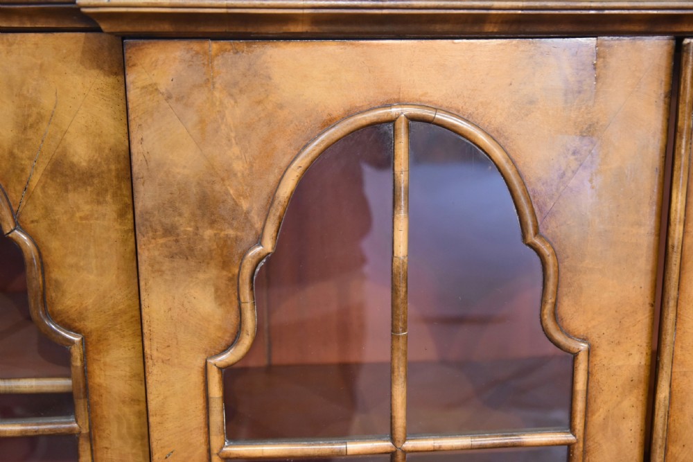 Queen Anne style walnut breakfront  bookcase  View III
