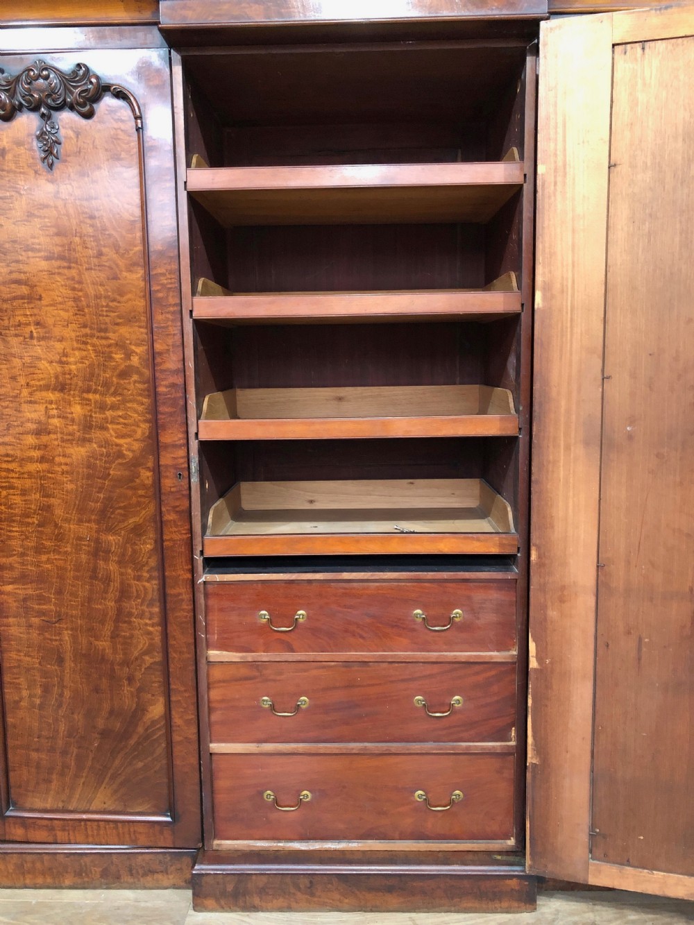 Victorian walnut breakfront triple wardrobe  View IV