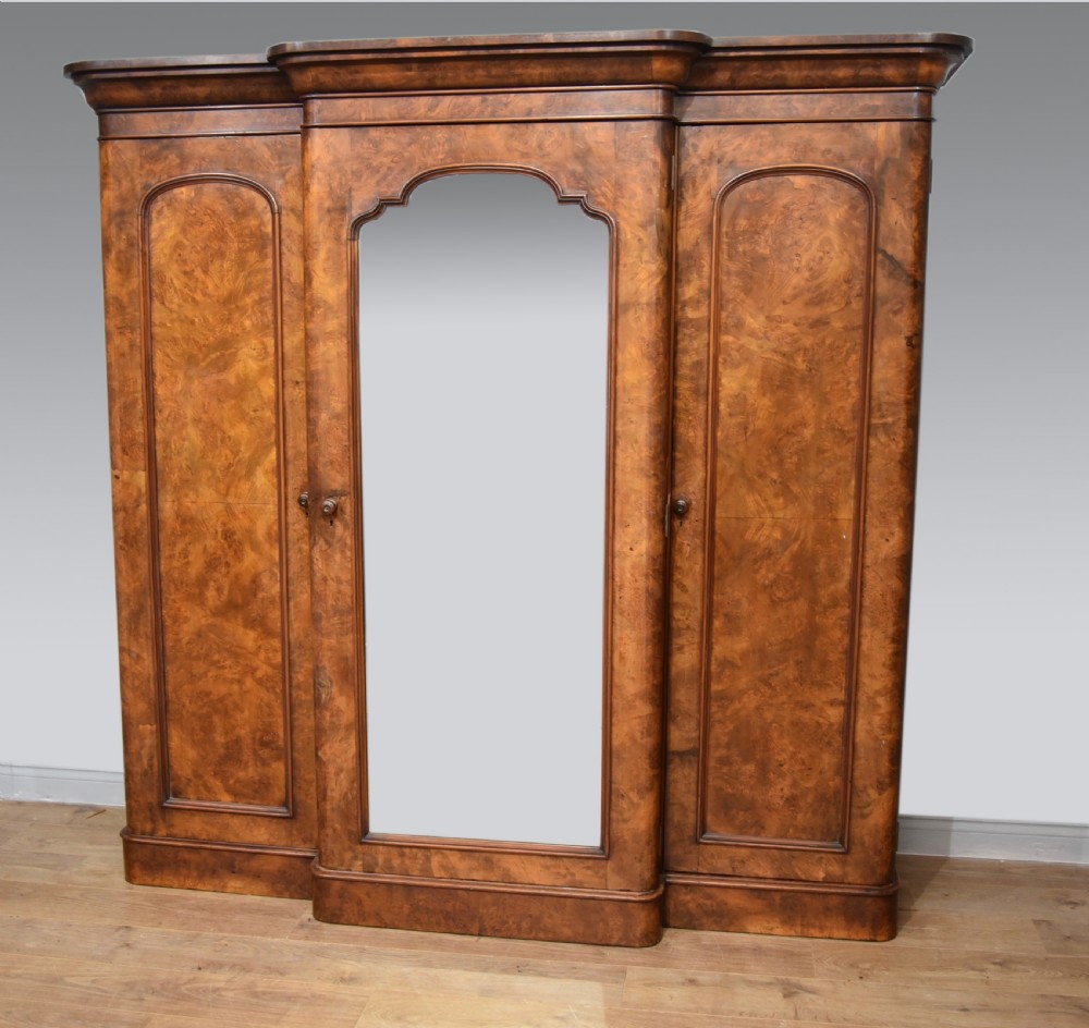 Victorian burr walnut triple breakfront wardrobe 