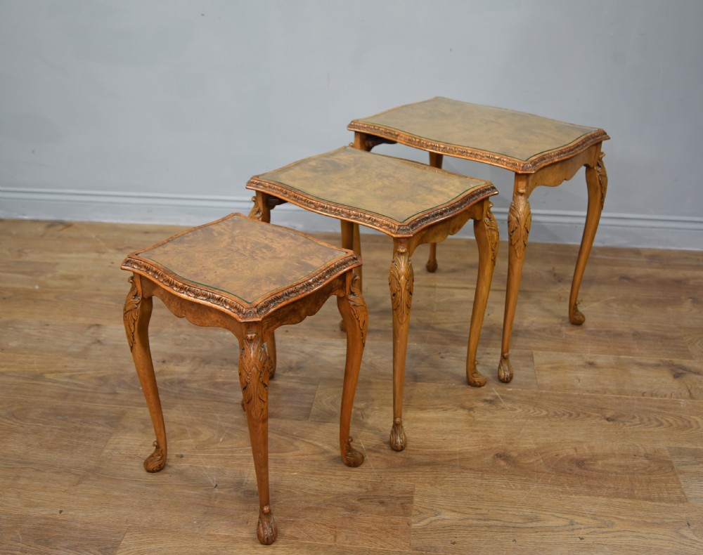 Queen Anne style walnut nest of three tables  View II