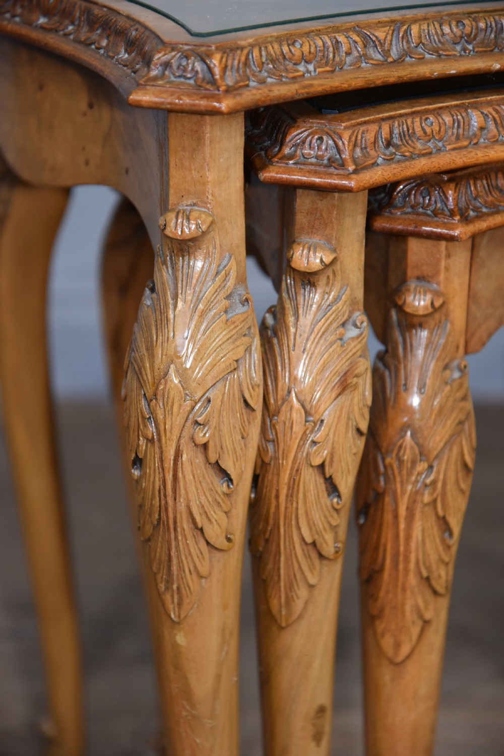 Queen Anne style walnut nest of three tables  View IV