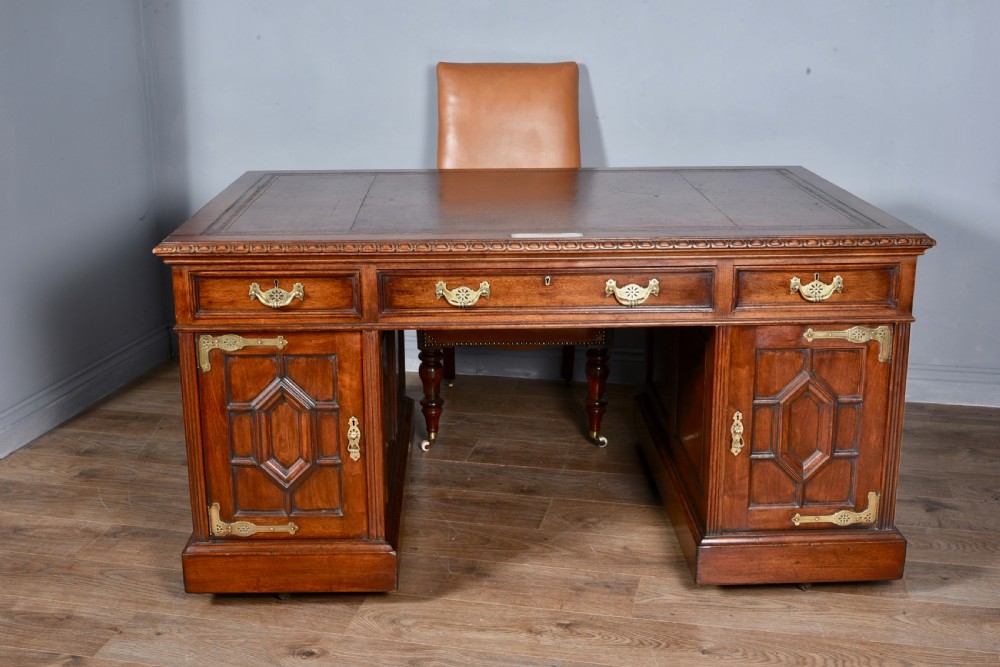 Victorian walnut Arts and crafts partners desk Rugbeian provenance  View III