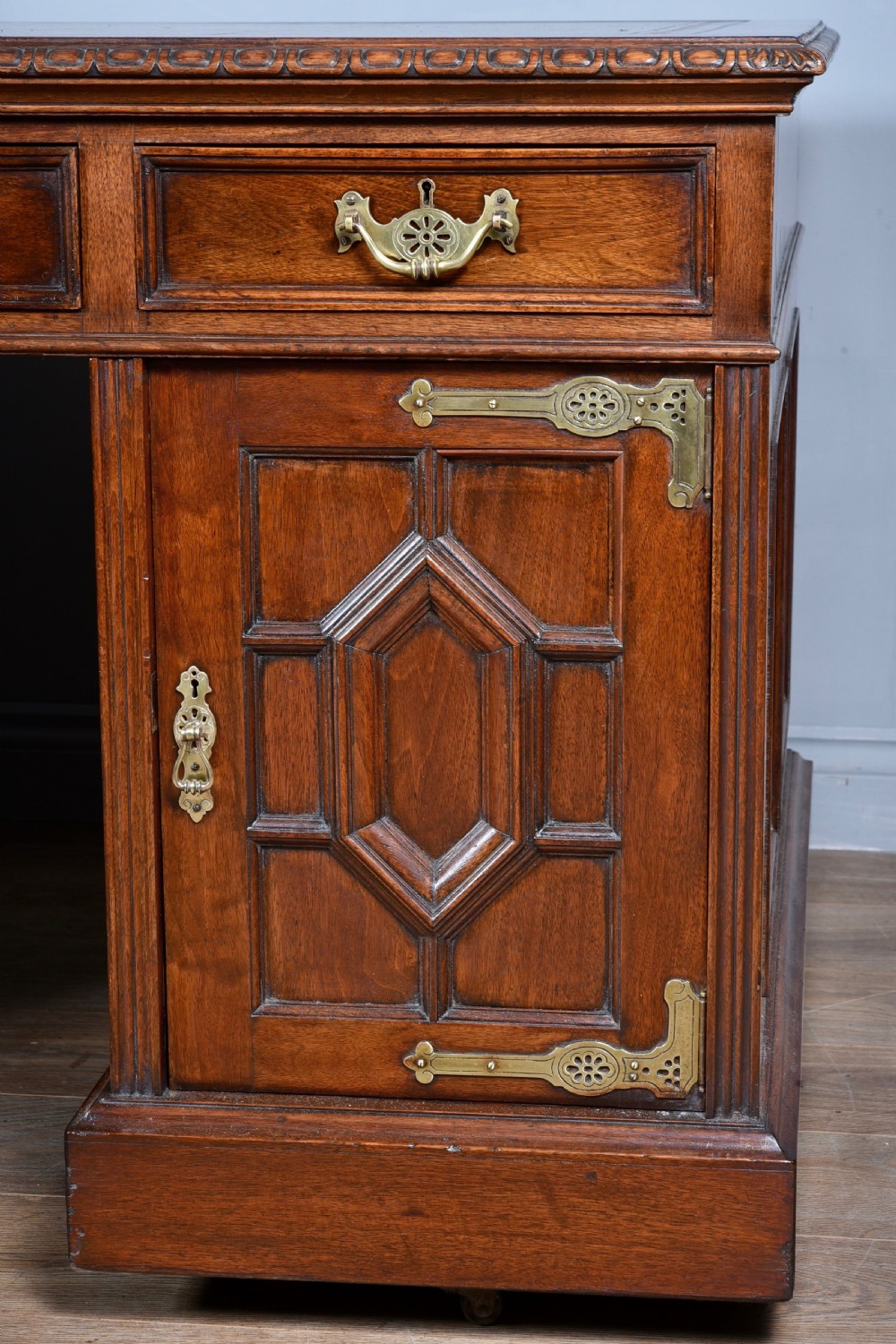 Victorian walnut Arts and crafts partners desk Rugbeian provenance  View VII