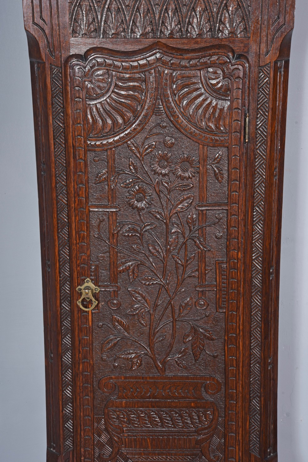 carved oak Grandfather clock John Gladstone Biggar  View IV