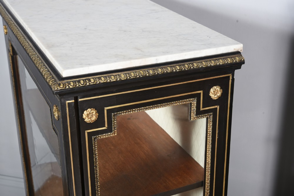 Antique pair of Regency brass inlayed marble top pier cabinets  View VII