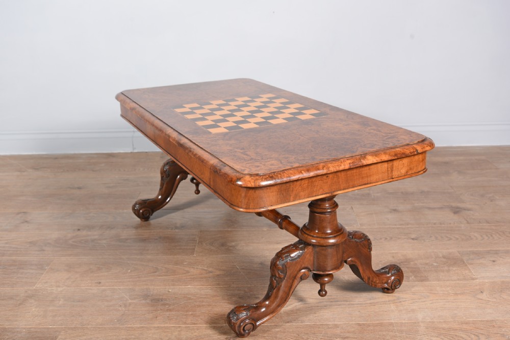 Victorian walnut chess top coffee table  View II