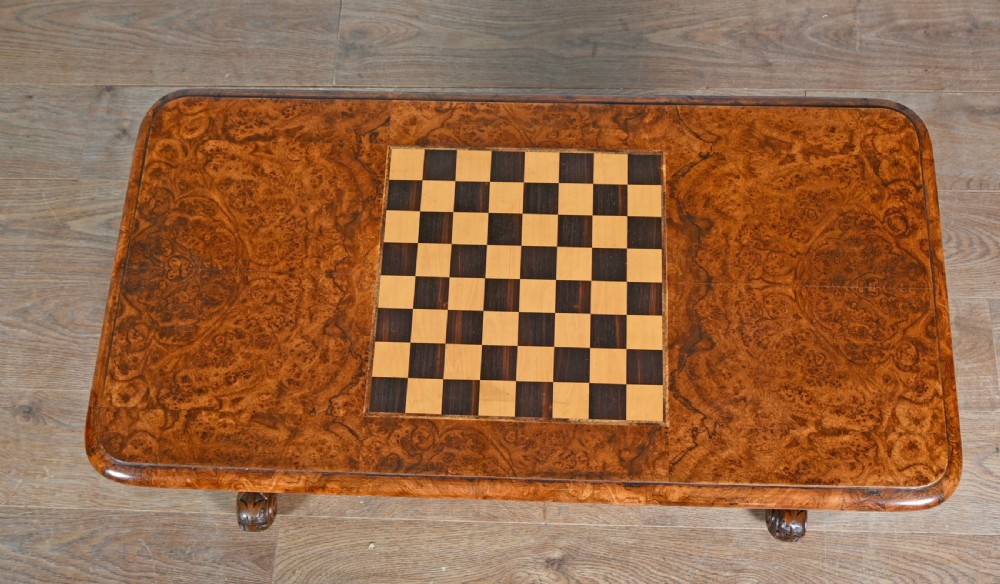 Victorian walnut chess top coffee table  View III