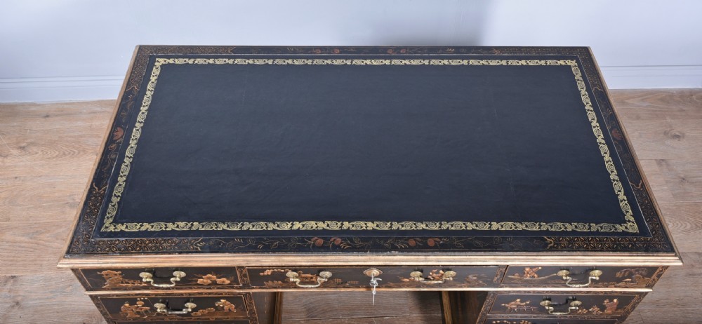 Antique chinoiserie lacquered pedestal desk  View VI