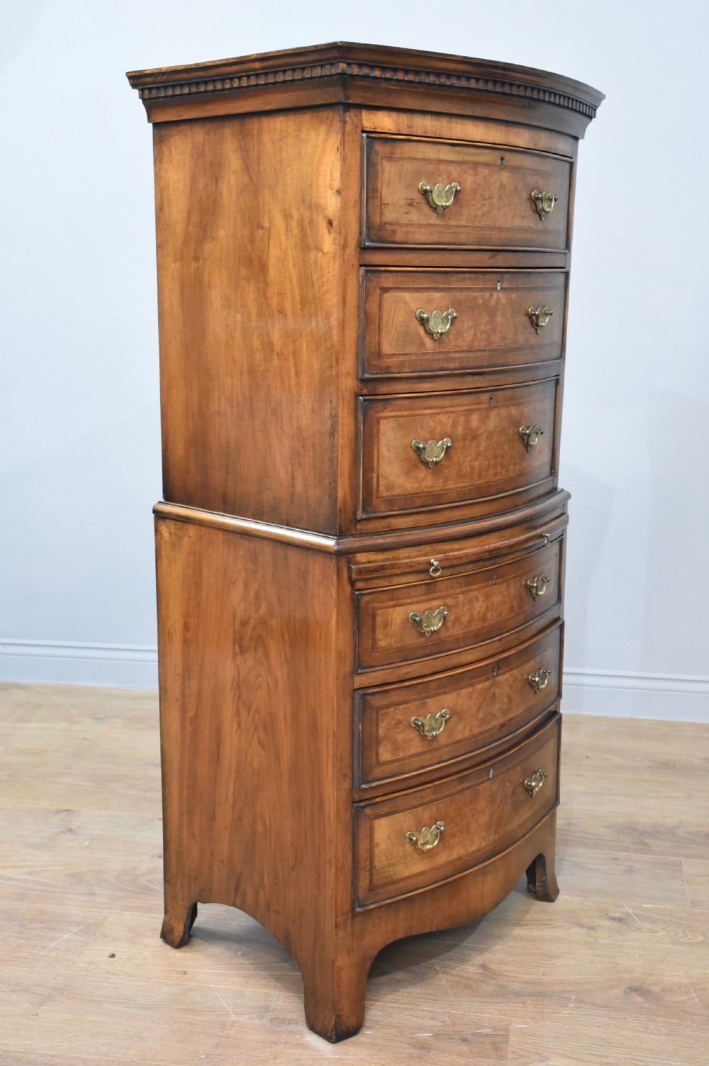 Walnut bow front chest on chest  View III