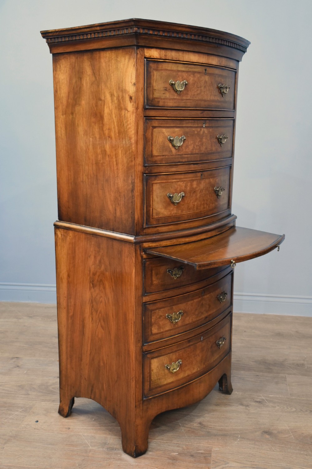 Walnut bow front chest on chest  View V
