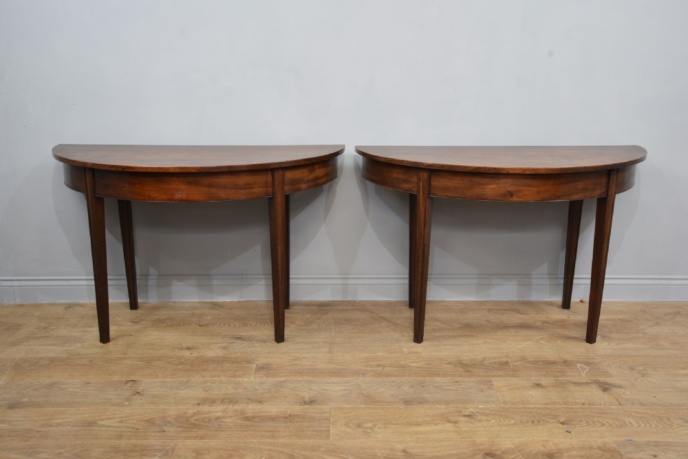 Pair of antique Georgian mahogany demi lune console tables 