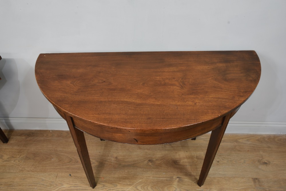 Pair of antique Georgian mahogany demi lune console tables  View II