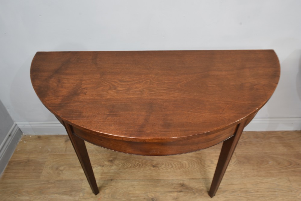 Pair of antique Georgian mahogany demi lune console tables  View III